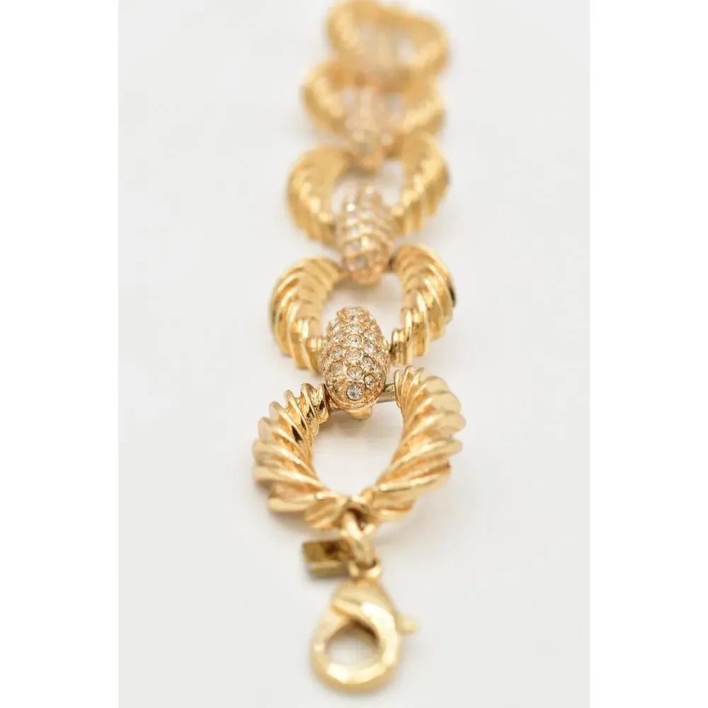 Banana Republic Chain Bracelet Crystal Linked Chunky Gold Tone Signed Y2K Bin4